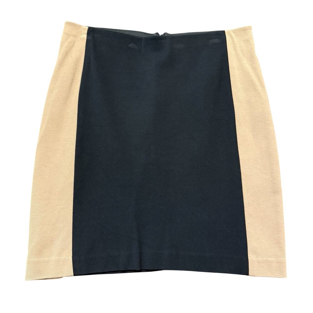 Ann Taylor ponte pencil skirt, black and camel/tan colorblock, pull-on, Size 6